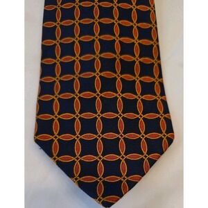 Michelsons of London Silk Navy Red and Gold Pattern Wide  Necktie